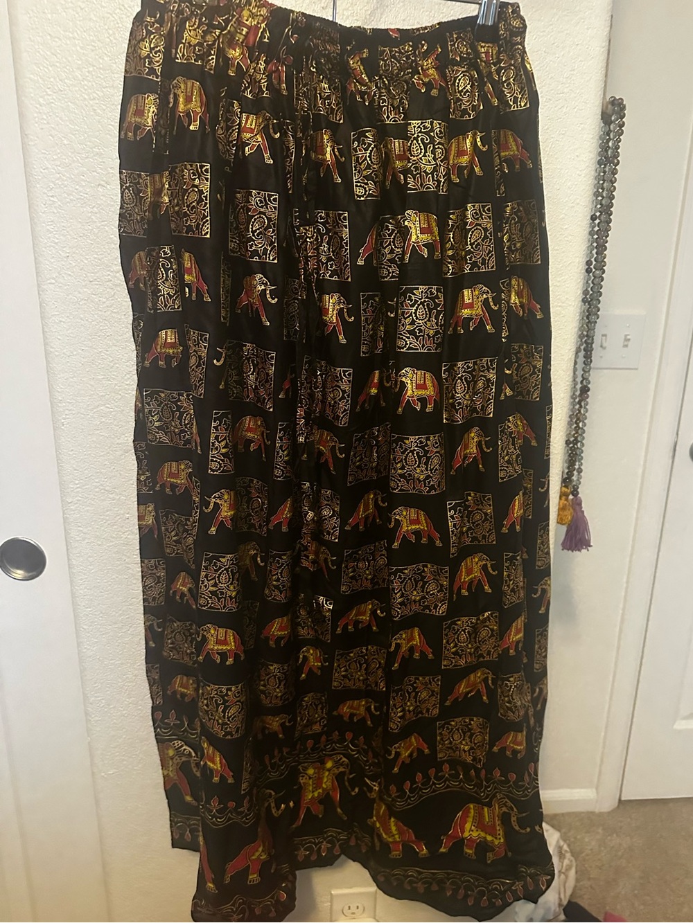 Black Elephant-Print Maxi Skirt - Lightweight Boho Style- NWOT